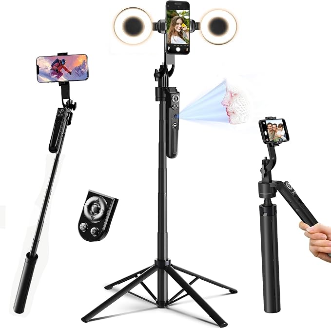 Auto Face Tracking Tripod for iPhone with Light 70.9” Selfie Stick Tripod Stand Follows Your Movement 360°Phone Camera Tripod with Wireless Remote for Content Creator Vlog Live Stream Video Recording by HMDMDN