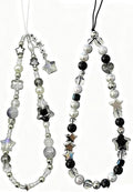 2 Pcs Phone Charm Strap Hand for iPhone Wrist Strap Camera Lanyard Pearl Beaded Cute Chain String Accessories Universal for iPhone 17 Pro Max 16 15 Samsung Women Girls Keychain Silver and Black Star by Casecond