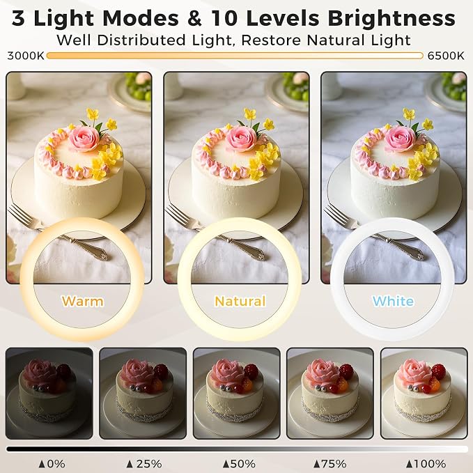 11" Desk Ring Light,Wireless Bluetooth Ring Light with Stand & Phone Holder,Overhead Phone Mount for Video Recording,Tripod for Cooking Videos,Webcam Lamp/TikTok/YouTube,Compatible with iPhone Camera - Image 8