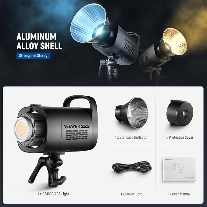 NEEWER CB100C 130w RGB LED Video Light, APP/2.4G Control 360° Full Color 2700K-6500K 27000lux/m COB Bowens Mount Silent Continuous Output Lighting TLCI/CRI97+ 17 Scenes for Video Recording Photography | 2700K-6500K, 27000lux/m, COB, Bowens Mount Silent... - Image 9