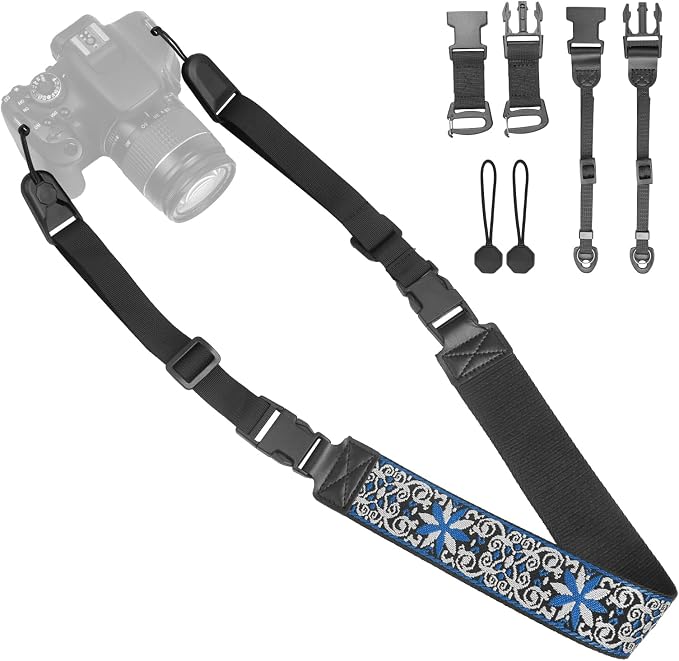 Adjustable Camera Neck Strap, Vintage Embroidered Shoulder & Crossbody Camera Strap with 4 Connection Ways, Anti-Slip Camera Strap for DSLR, Mirrorless & Camcorder, Travel & Outdoor Photography Gear by YFWE