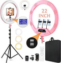 MACTREM Pink 22" Ring Light for iPad iPhone with 75" Tripod Stand Barber | LCDisplay,2 Usb Ports, Fits Ipad/Tablet 12.9", 2600k-6500k Color Temperature,for Barber/Tattoo Tiktok Video Recording Vlog by MACTREM