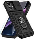 SunStory Compatible with iPhone 17 Case with HD Screen Protector & Slide Camera Cover & Rotated Ring Kickstand, [Military-Grade] iPhone Case for iPhone 17,Black by SunStory
