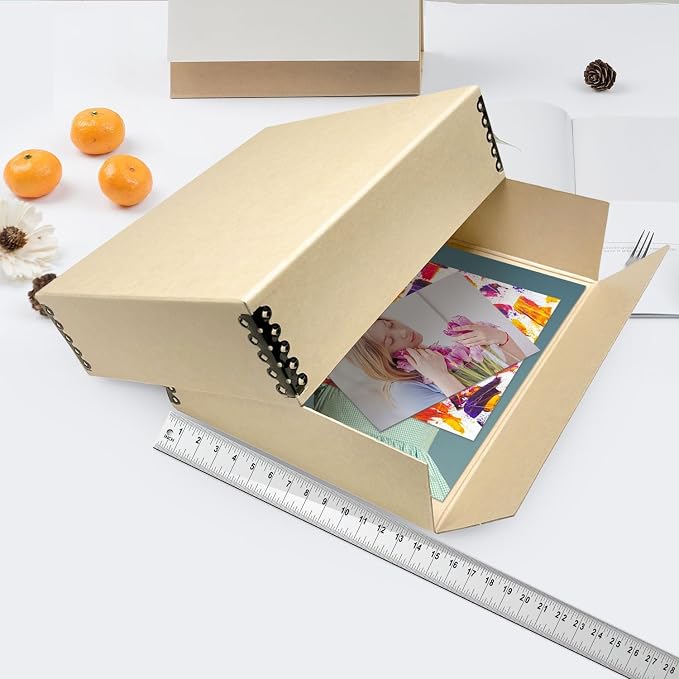 Lineco Museum Archival Storage Box, Drop Front, 14.75x18.75x3 in, Tan | Acid-Free with Metal Edge, Preserves Picture Longevity, Organize Photos, Newspapers, Prints, Documents, Crafts, DIY - Image 4