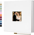 Vienrose Large Self Adhesive Photo Album with Window 13x12.6 60 Pages White | Linen Cover, Scrapbook, Fits 4X6 8X10 10X12 Pictures, Metallic Pen, Diy by Vienrose