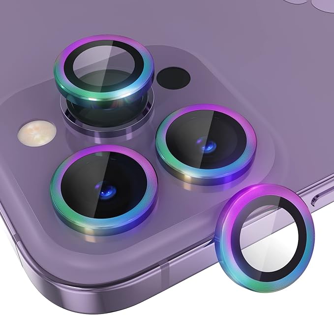 Choiche for iPhone 14 Pro/iPhone 14 Pro Max Camera Lens Protector | Ultra HD, 9H Tempered Glass Camera Cover Screen Protector Metal Ring Decoration Accessories (Colorful) by Choiche