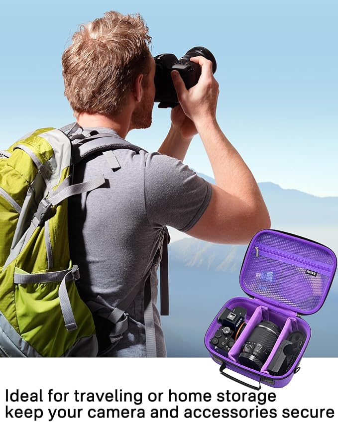 RAIACE Hard Case Compatible with Sony Alpha 7 II III IV/7R V Camera, for Nikon, for Canon, for Pentax and More. Mesh Pocket for Charger, Cables, Cards and Accessories. (case only) (Purple) - Image 7