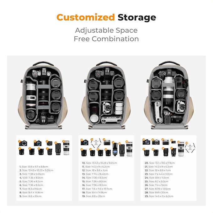 K&F CONCEPT Camera Backpack,Hardshell Photography DSLR Camera Bag | 15-15.6 Inch Laptop Compartment, Waterproof, Hard Shell Camera Case, Compatible with Canon/Nikon/Sony/DJI Mavic Drone, B07 - Image 3