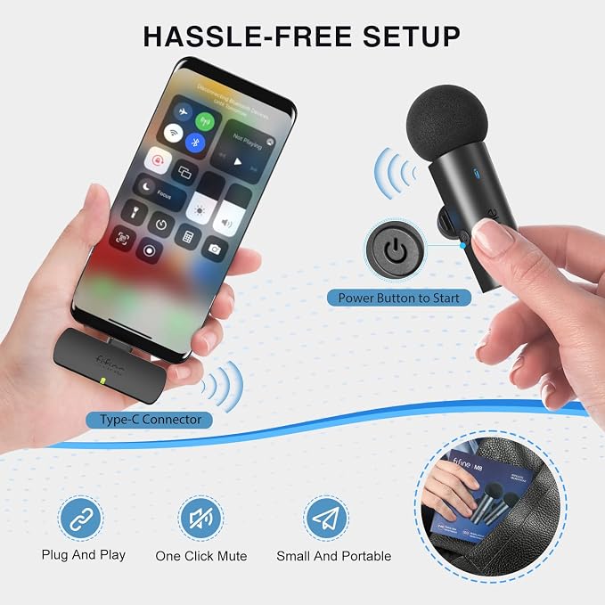 FIFINE M8 Wireless Lavalier System Dual Lapel Mic for Video Interview Vlog | 2 Microphones with Type C Receiver, Clear Sound for Android Phone Tablet Iphone15 Laptop YouTube - Image 5