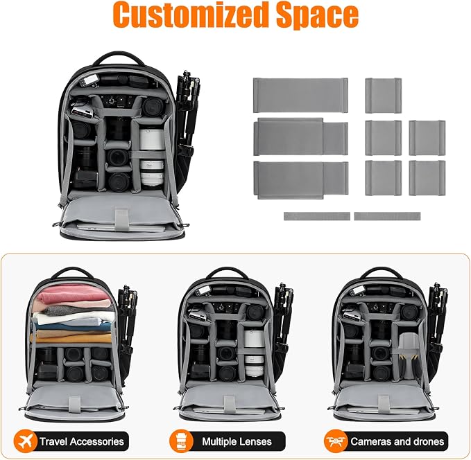 CADeN Camera Backpack, Extra Large DSLR Camera Bag with 17" Laptop Compartment, Waterproof Rain Cover, Professional Travel Hiking Camera Backpack Bag - Image 3