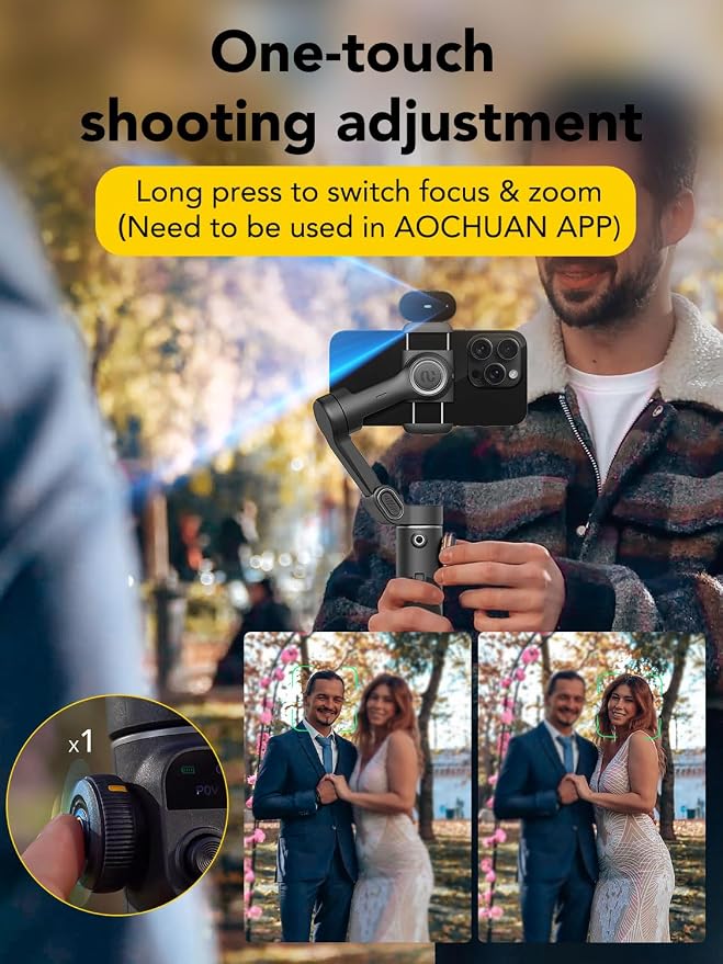 AOCHUAN Gimbal Stabilizer for Smartphone,NO APP Tracking,20CM Extension Rod,Face & Object Tracking stabilizer for iPhone & Android,3-Axis OLED Gimbal for Video Recording-AOCHUAN Smart X2AI Black - Image 4