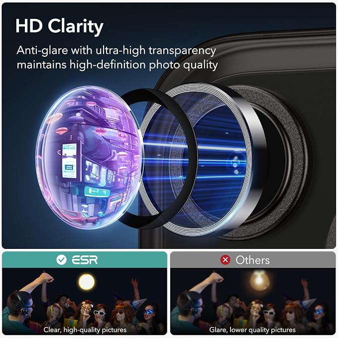 ESR for iPhone 15 Pro Max/15 Pro Camera Lens Protector, 2 Pack, Black | Individual Camera Cover, 9H Tempered Glass, Original Camera Clarity, for iPhone 15 Pro Max/Pro/14 Pro Max/Pro - Image 4
