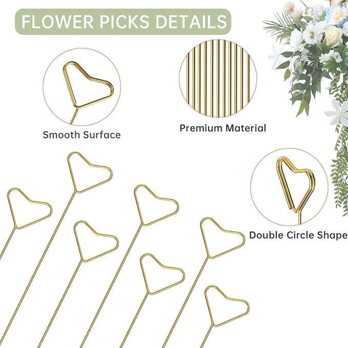 40 Packs Floral Card Holder Picks - Metal Gift Card Holder Sticks for Bouquets, Wedding Centerpieces, Photo Holder Sticks, Floral Picks for Cards, Picture Holders for Centerpieces, Heart-Shaped - Image 3