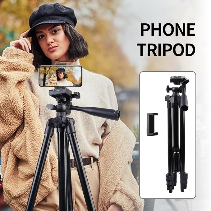 55" Phone Tripod, Camera Tripod for iPhone with Remote Shutter Gopro Holder and Universal Clip, Compatible with iPhone/Android/Sport Camera Perfect for Video Recording/Selfies/Live Stream/Vlogging - Image 8