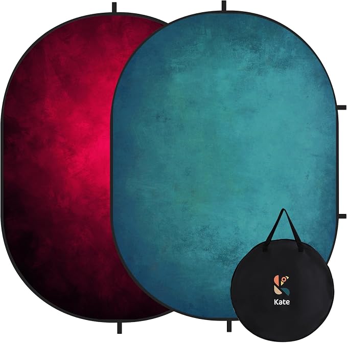 Kate 5'x6.5' Collapsible Backdrop Red Cyan Self Tape Background 171 | Collapsible Backdorp Red Cyan Pop Up Backdorp for Video Conference, Portrait Photography，live streaming by KateBackdropforPhotography