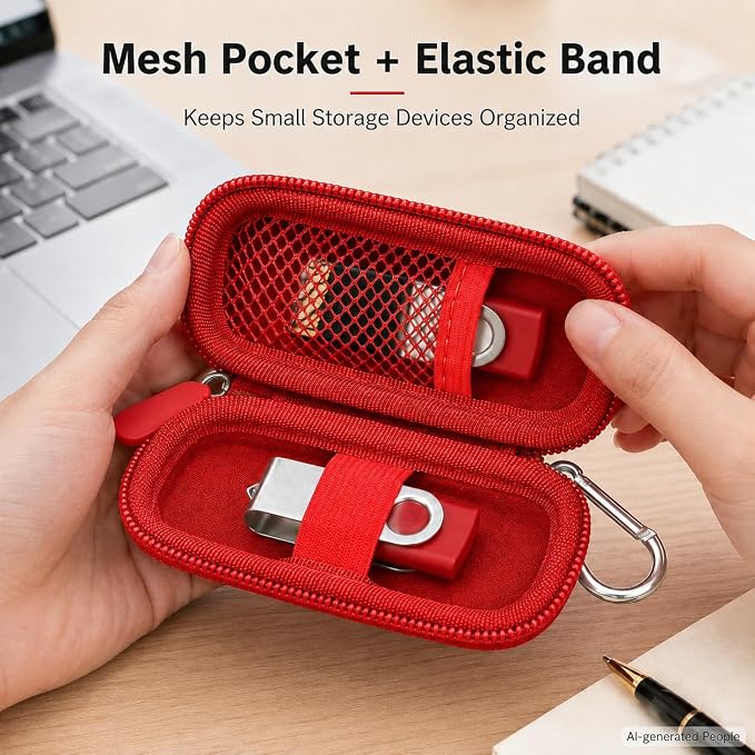 USB Flash Drive Case, SD Card/Thumb Drive/Memory Cards Holder, Bag Only | SDXC/SDHC Storage, Electronic Accessories Organizer for SanDisk / for Samsung, for Students/IT/Office/School/Travel, Red - Image 8