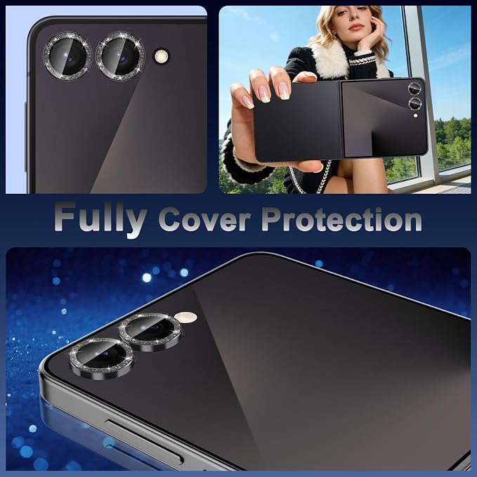 Meshine for Samsung Galaxy Z Flip 8 Camera Lens Protector,Scratch Proof,Strong Adsorption,9H Hardness with Metal Ring Camera Cover,Ultra Thin Case Friendly,Accessories Lens Protector,Glitter Black - Image 8