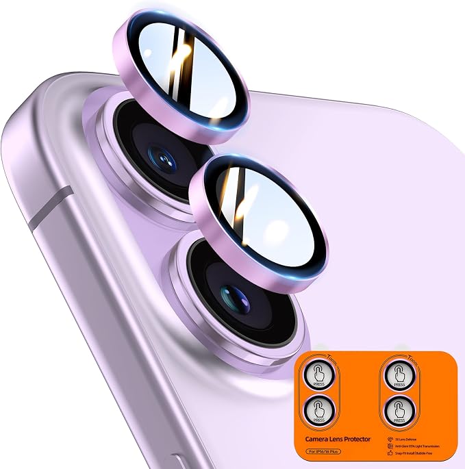 TOCOL Camera Lens Protector for iPhone 16 / iPhone 16 Plus Tempered Glass HD Individual Scratch Resistant Camera Cover Accessories Case Friendly 2 Pack（Pink） by TOCOL