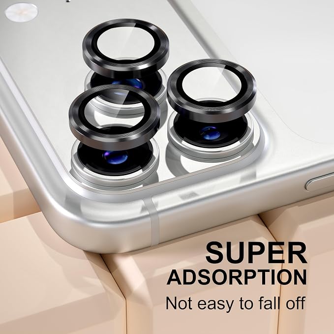 Misea Compatible for iPhone 17 Pro/iPhone 17 Pro Max Camera Lens Protector | 9H Tempered Glass Ultra HD Bling Camera Screen Protector Cover Metal Individual Ring Decoration Accessories, Black - Image 6
