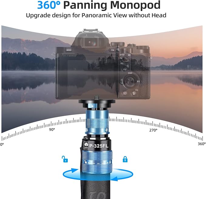 SIRUI P-325FL Carbon Fiber Monopod with Feet, 67" Professional Lightweight Travel Monopod for Camera, Max Load 22lbs, 360° Panorama, 5-Section, Quick Release Plate | 67' Professional Lightweight Travel for Camera, 360° Panorama, Max Load 22lbs, 5-Secti... - Image 8