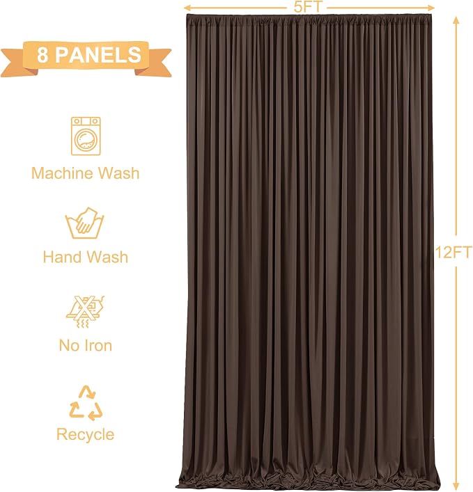 8 Panels Brown Backdrop Curtains for Wedding Party Wrinkle Free Backdrops Curtain Drapes Fabric Decorations Photo Back Drop Cloth for Baby Shower Photography Stage Reception 40ft(W) x 12ft(H) - Image 5