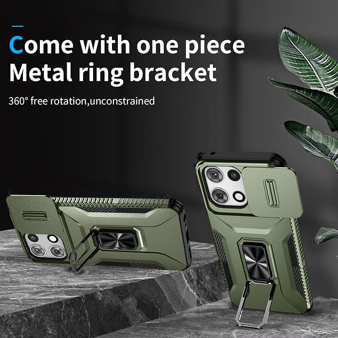 for Moto G 5G 2025 Case,with Sliding Camera Lens Cover,HD Screen Protector,360° Rotating Ring Kickstand,AYMECL Military-Grade Shockproof Protective Cover for Motorola Moto G 5G 2025,Army Green - Image 3