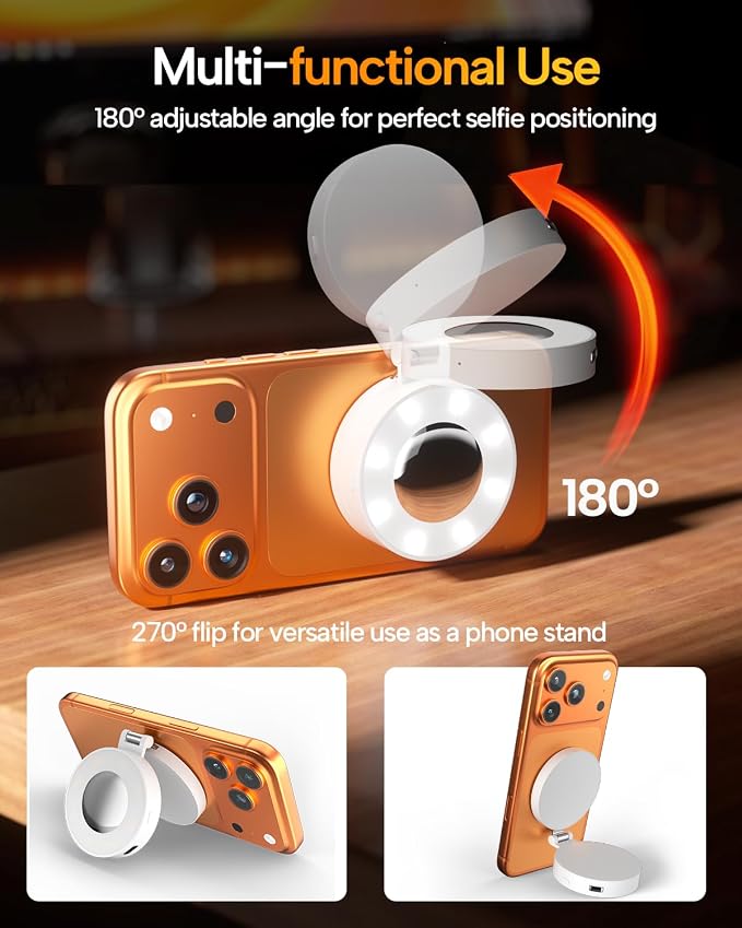 EMART Magnetic Selfie Light, Mini Phone Fill Light Compatible with Magsafe, Foldable LED Ring Light with Mirror, Dimmable Phone Light for Selfies/Video Calls/Makeup/Photography - Image 5
