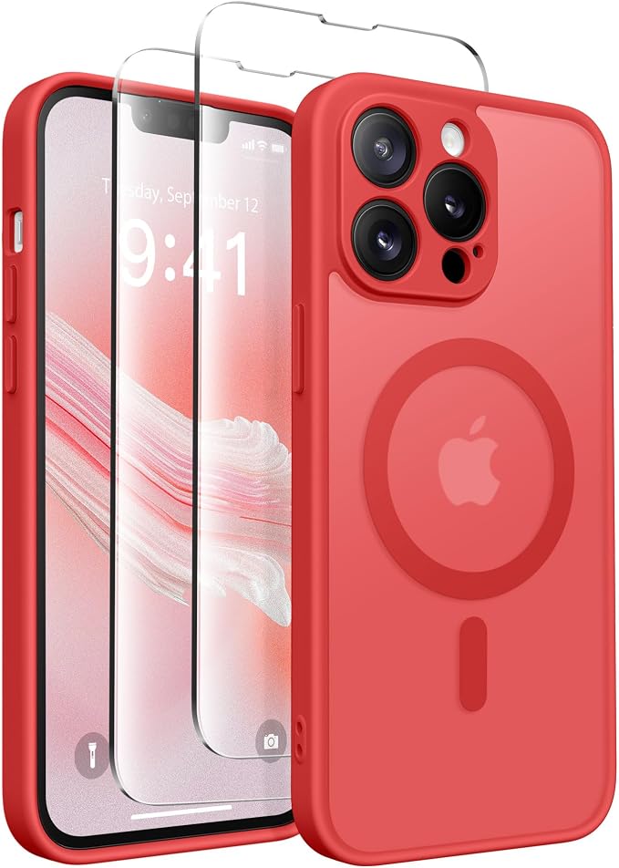 CAPRARO for iPhone 13 Pro Max Case, Compatible with MagSafe | Upgraded [Full Camera Protection] Shockproof Protective Slim Translucent Matte Magnetic Phone Case 6.7'', Watermelon Red by CAPRARO