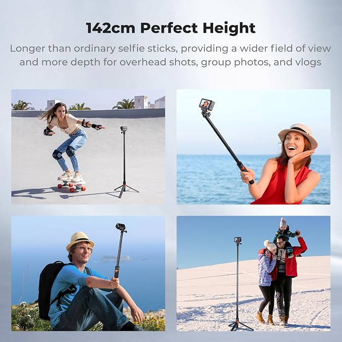 K&F CONCEPT 142cm/55.9" Telescopic Selfie Stick Tripod for Action Camera | 2-in-1 Portable Stand Handle Stick Pole For GoPro Hero 13/12/11/10/9/8, DJI Osmo Action 6/Osmo Action 5 Pro/4/3 Accessories - Image 5