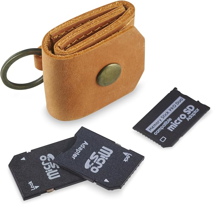 Leather SD Card Holder Keychain, SD Card Case Key Fob, Micro SD Card Holder Organizer, SD Card Storage Case, Memory Card Case Cover, Travel Memory Card Case (Vintage Brown) - Image 3
