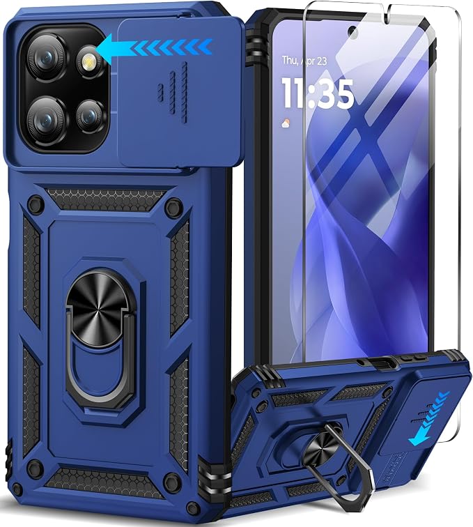 Taisairu for Motorola Moto G Power 2026/G Power 2025 Case with Screen Protector & Slide Camera Lens Cover, Built-in Ring Stand Cover for Moto G Power 2025/Moto G Power 2026 Case (Blue) by Taisairu