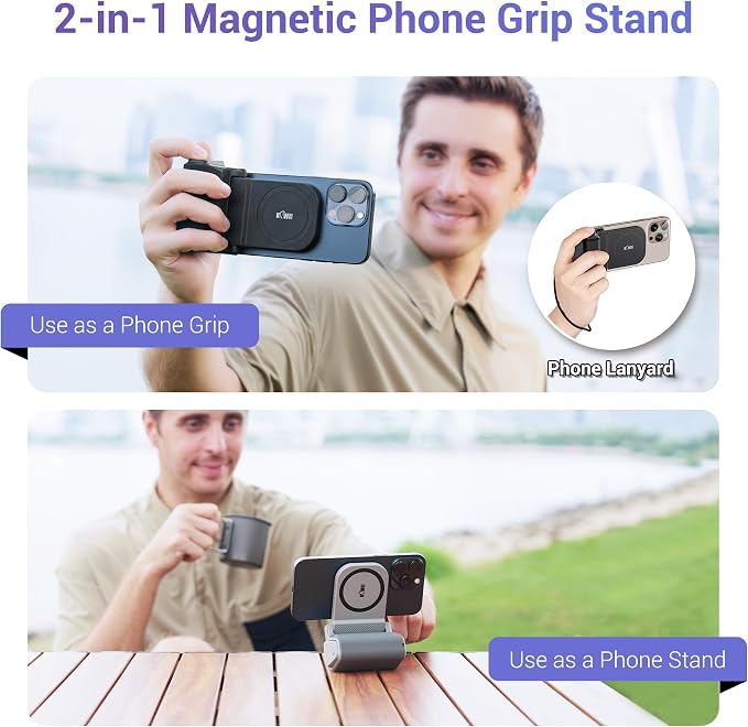 Phone Camera Grip with Remote for MagSafe iPhone 17 16 15 Pro Max | Magnetic snap-on grip, BT remote. 1/4" thread for tripod(NOT Included). for iPhone 17 Pro MagSafe travel Vlog Video Shooting - Image 3