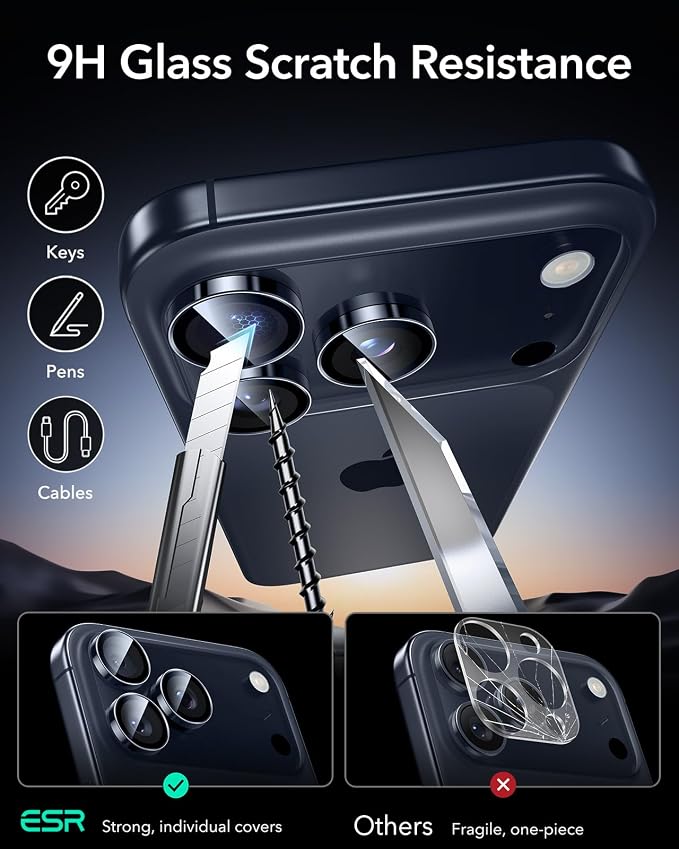 ESR for iPhone 17 Pro Max/17 Pro Camera Lens Protector, 1 Pack, Blue | Individual Camera Cover, 9H Tempered Glass, Original Camera Clarity, for iPhone 17/16/15/14 Pro Max/Pro - Image 6