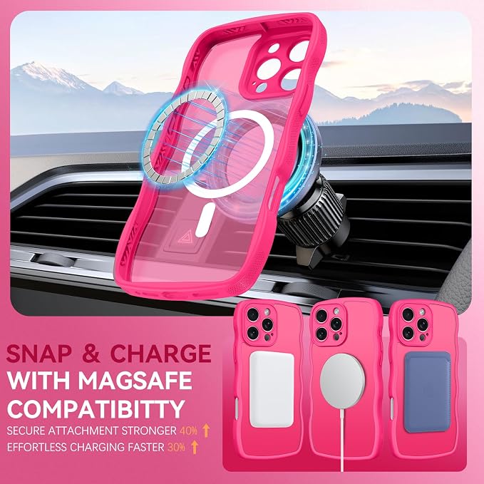 BENTOBEN Magnetic for iPhone 16 Pro Max Case, Cute Wavy [Full Camera Protection][Compatible with MagSafe] Matte Anti-Slip Bumper Women Girls Girly Protective Cover for 16 Pro Max 6.9" 2024, Hot Pink - Image 4