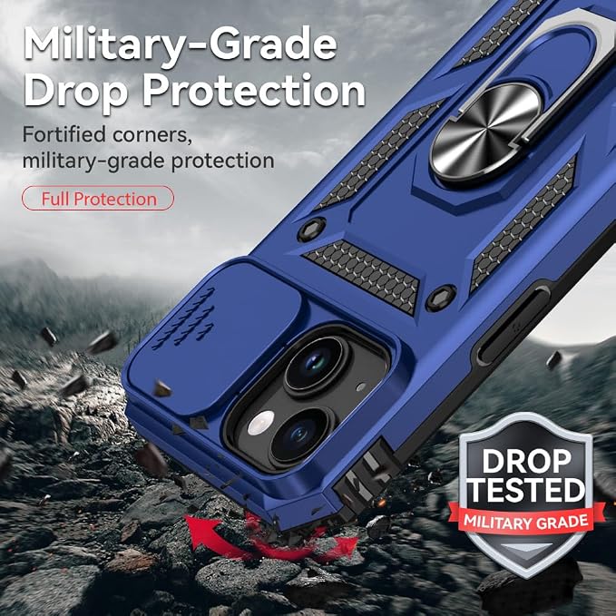 HNHYGETE for iPhone 15 Case with HD Screen Protector: [Military Grade 20ft. Drop Tested] Ring Shockproof Protective Phone Case for - iPhone 15 Blue - Image 3
