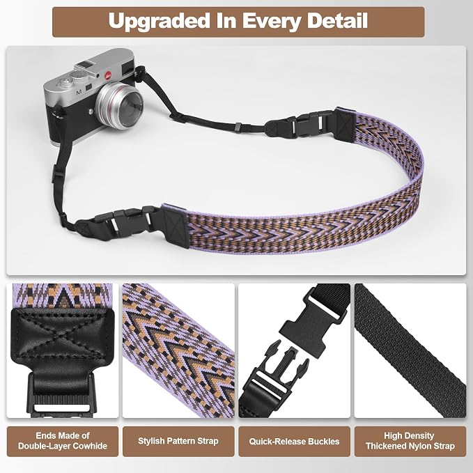 YFWE Adjustable Camera Neck Strap, Vintage Woven Shoulder & Crossbody Camera Strap with 4 Connection Ways, Anti-Slip Camera Strap for DSLR, Mirrorless & Camcorder, Travel & Outdoor Photography Gear - Image 5