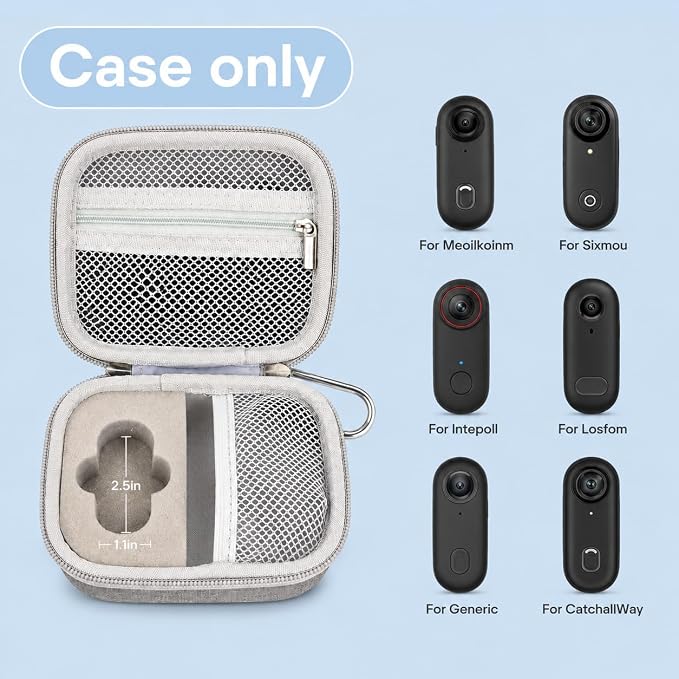 Casmilee Hard Mini Body Camera Case for Thumb Action Cam, Box Only | Hard shell 5.2 x 4.25 x 2.2 in case with sponge insert, mesh pockets and carabiner for vloggers, riders and travel - Image 4