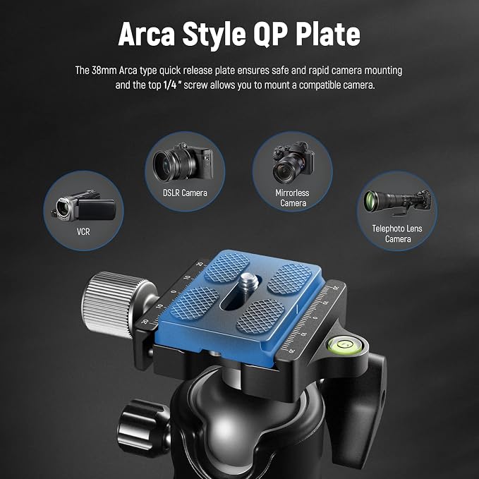 NEEWER Low Profile Camera Tripod Ball Head, 36mm Metal Panorama, GM36 | Compatible with Arca 1/4" Quick Release Plate, for Tripod Monopod Slider DSLR Camera Camcorder, Load Capacity: 33lb/15kg - Image 4