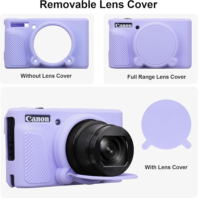 BOVKE Silicone Camera Case for Canon PowerShot SX740 / SX730 Digital Camera, SX740 HS Soft Protective Case Cover Rubber Camera Slim Fit Sleeve with Removable Lens Cover, Lilac - Image 4