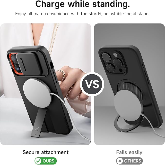 SURITCH for iPhone 14 Pro Max Case with Magnetic Camera Slide Cover and Adjustable Kickstand, Compatible with MagSafe, Shockproof Bumper Case Slim Protective Cover 6.7 Inch, Black - Image 5