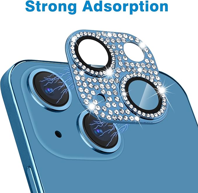 for iPhone 13 & iPhone 13 Mini Camera Lens Protector, Bling 3D Rhinestone Sparkle Diamond 9H Tempered Glass Camera Cover Anti Scratch Shockproof Metal Lens Screen Full Protective Cover - Image 3