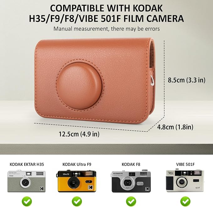 Protective Case Compatible for Kodak EKTAR H35/H35N/Ultra F9/VIBE 501F Film Camera, PU Leather Carrying Bag and Film Storage Case for KODAK H35/H35N/Ultra F9/VIBE 501F Film Camera - Brown - Image 2