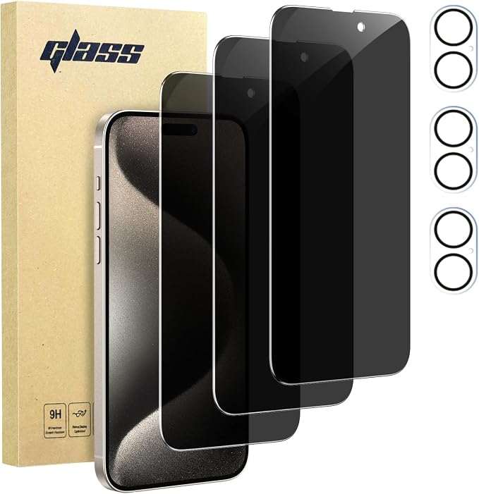 3 Pack Privacy Screen Protector for iPhone 16 +3 Pack Camera Lens Protector with Tempered Glass,Sensitive Touch and Screen Protection by SpiralScgv