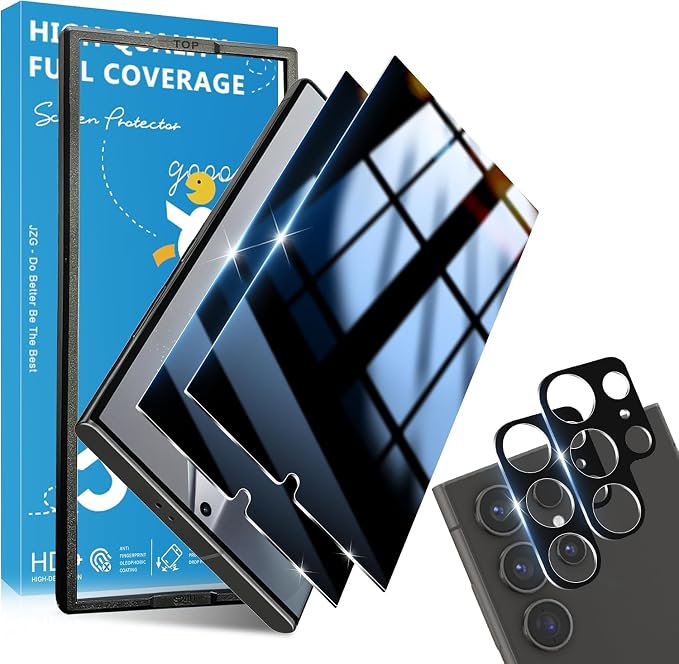 [2+2 Pack] for Galaxy S24 Ultra Privacy Screen Protector Glass | 2 Pack Camera Lens Protector, 9H Tempered Glass, Ultrasonic Fingerprint, Easy Install, for Samsung S24 Ultra Screen Protector by JavoYion