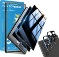 [2+2 Pack] for Galaxy S24 Ultra Privacy Screen Protector Glass | 2 Pack Camera Lens Protector, 9H Tempered Glass, Ultrasonic Fingerprint, Easy Install, for Samsung S24 Ultra Screen Protector by JavoYion