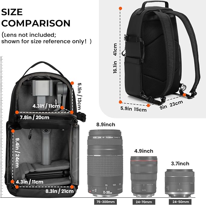 TARION 2-in-1 Camera Backpack & Shoulder Sling Bag Compact 9L Black TR-S | Dual Strap Convertible, Side Access, Waterproof Raincover, for Travel Photography, for DSLR SLR Mirrorless Cameras Drone - Image 7
