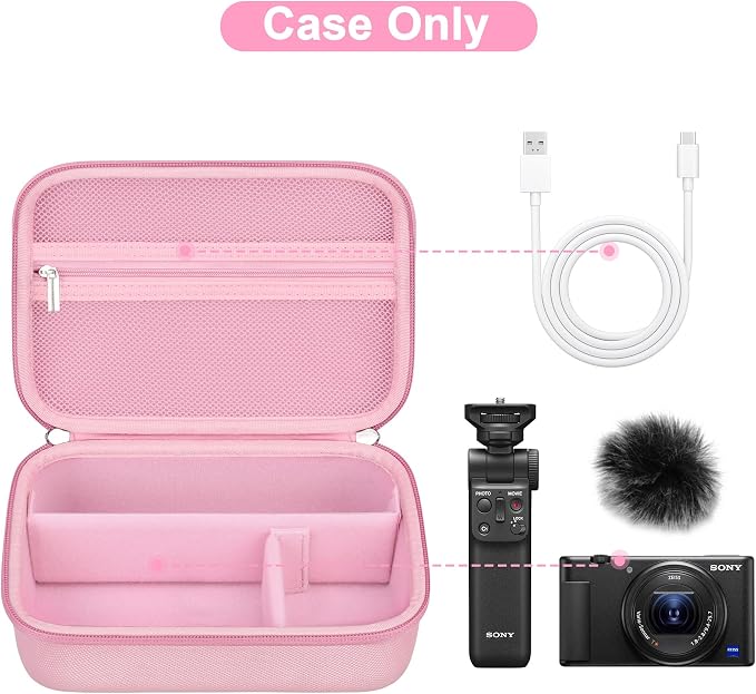 Canboc Carrying Case for Sony ZV-1F/ ZV-1/ ZV-1 II Digital Camera, Pink | Vlogger Accessory Kit Tripod Travel Storage Bag with Strap, Mesh Pocket fit Cable (Case Only) - Image 2