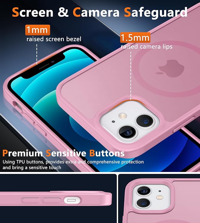 FNTCASE for iPhone 12/iPhone 12 Pro Case Light Pink: Fit for MagSafe | Translucent Magnetic Camera Protection Slim Cases, 14FT Military Grade Drop Tested, Matte Shockproof Cover - Image 6