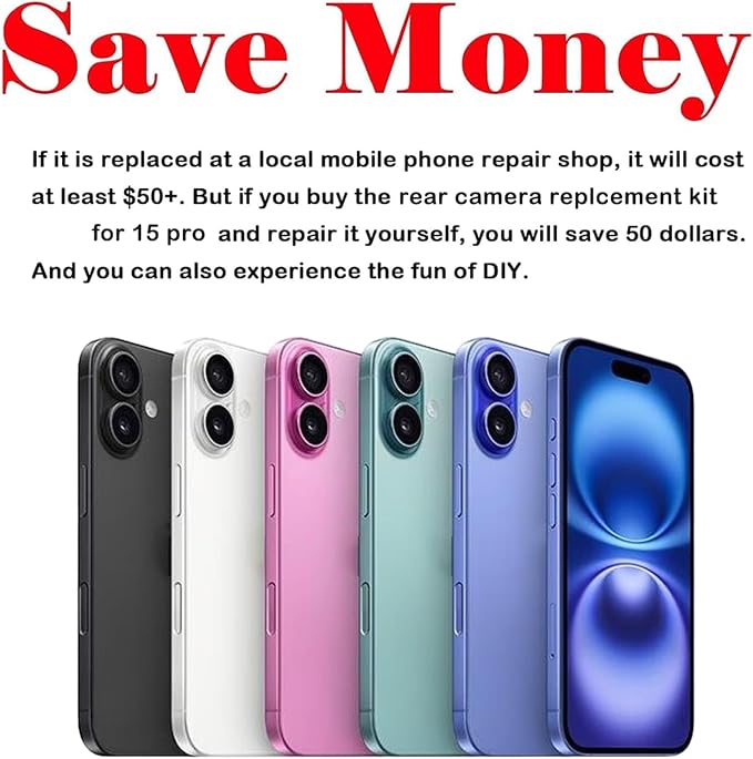 2pcs/Set 16 Back Rear Camera Lens Glass Replacement for iPhone 16 Camera Lens Replacement with and Reparing Toolkits - Image 6