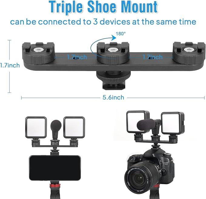 ChromLives Triple Cold Shoe Extension Mount Hot Shoe Base Adapter Extension Bar Bracket with 1/4 Screw for Tripod/Microphone/LED Light Compatible with Canon Sony Cameras… - Image 2
